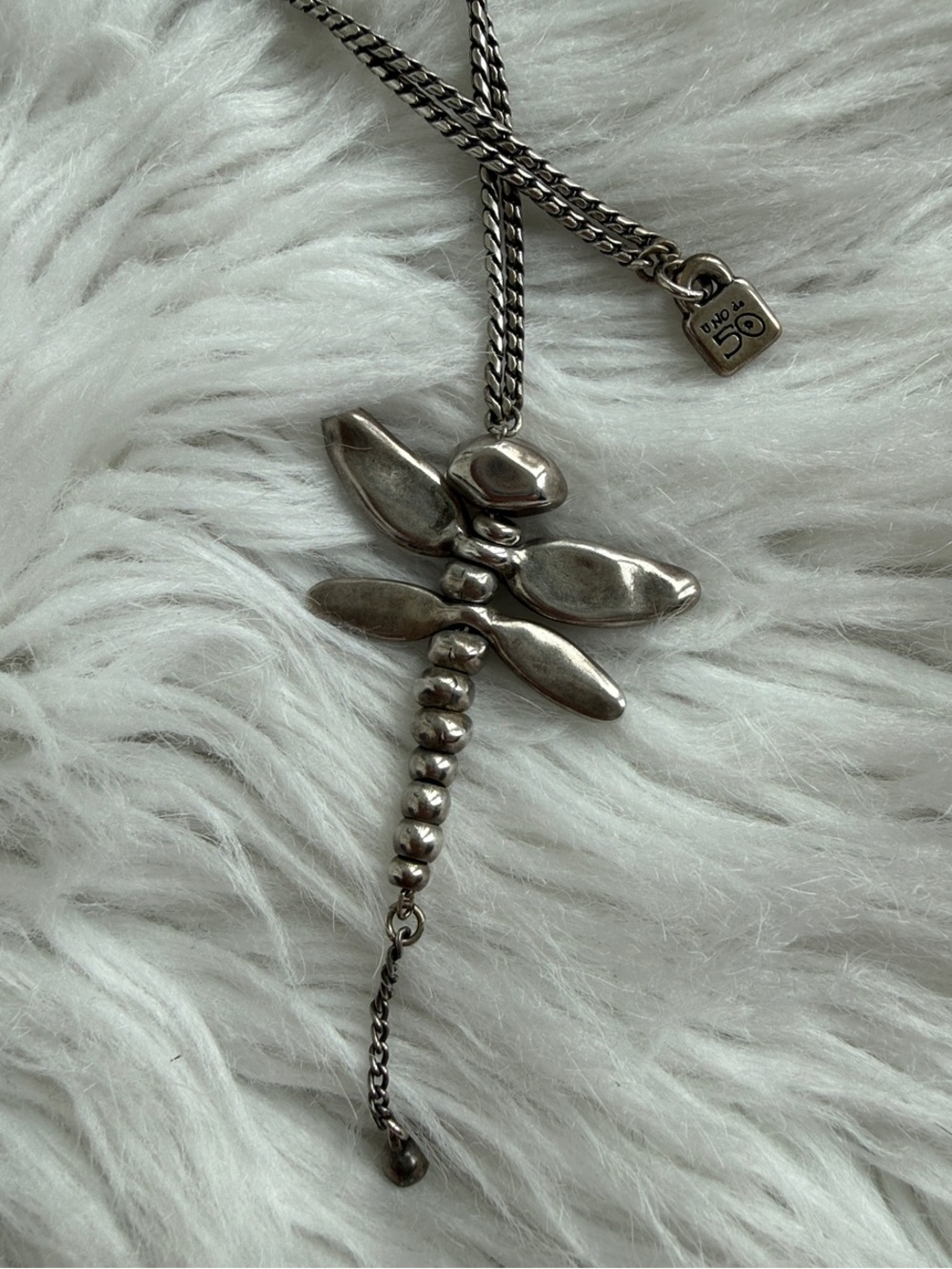 UNO de 50 Antique Silver Dragonfly Charm Necklace